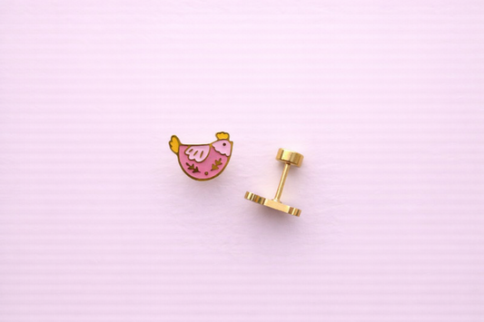 Floral Chicken Stud Earrings