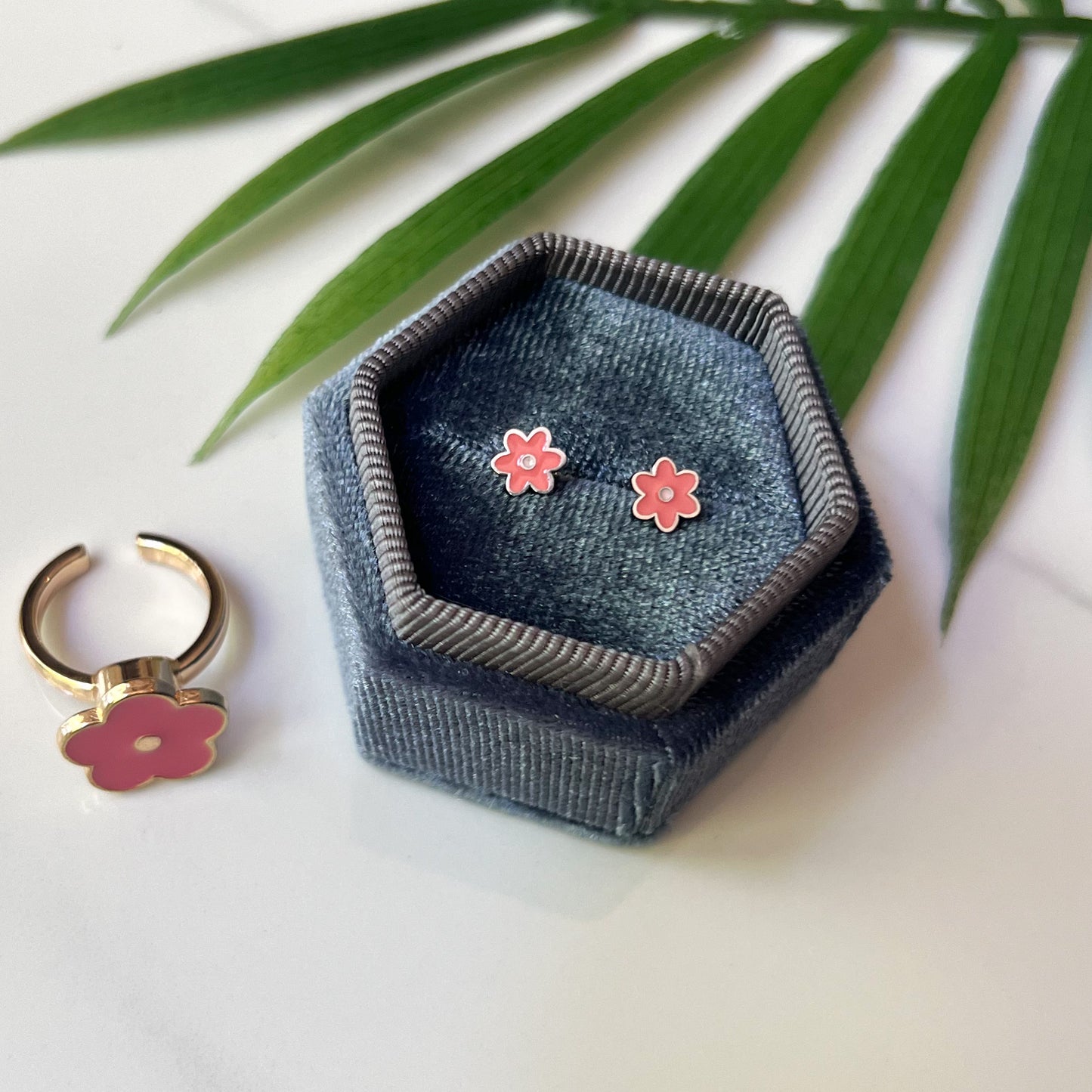 Flamingo Pink Flower Stud Earrings