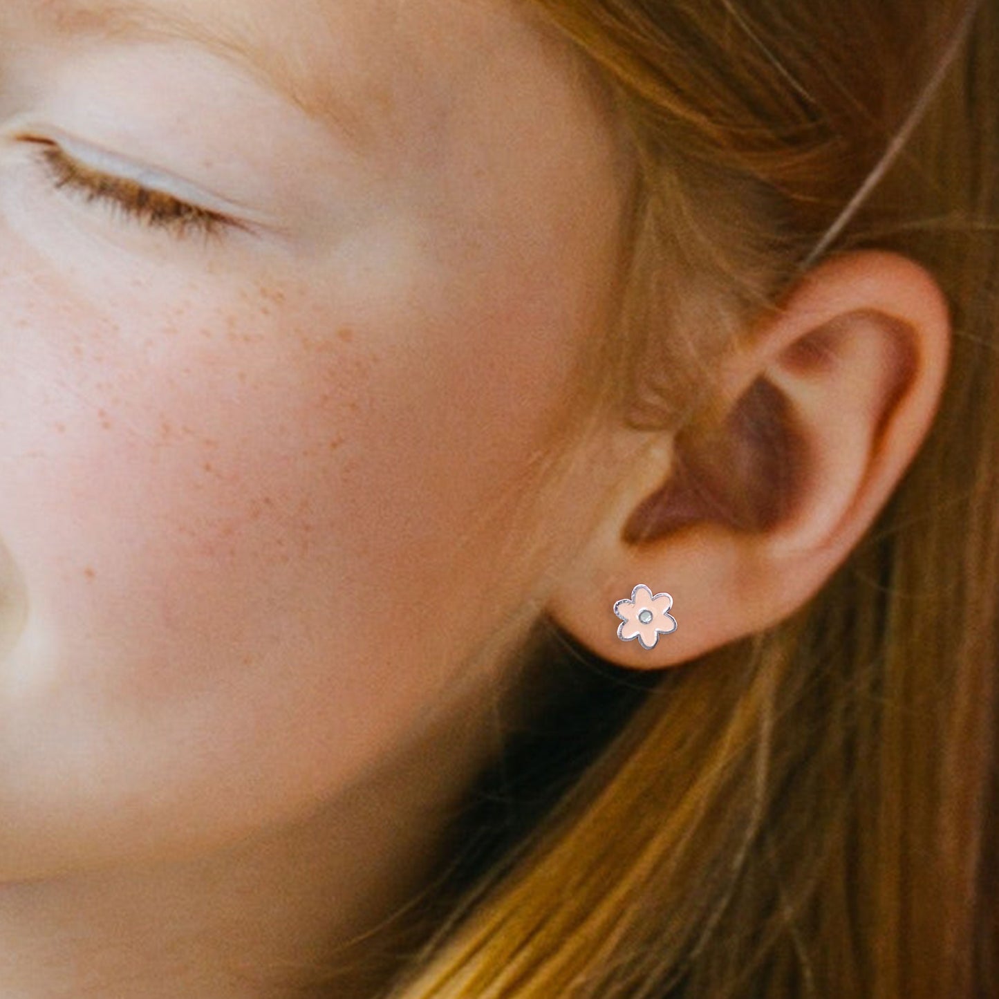 Pink Flower Stud Earrings
