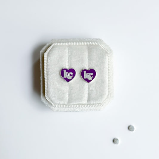 Purple KC Heart Stud Earrings
