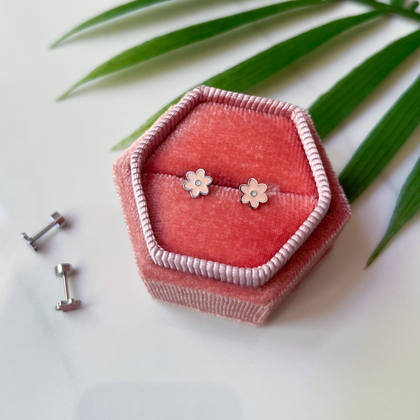 Pink Flower Stud Earrings