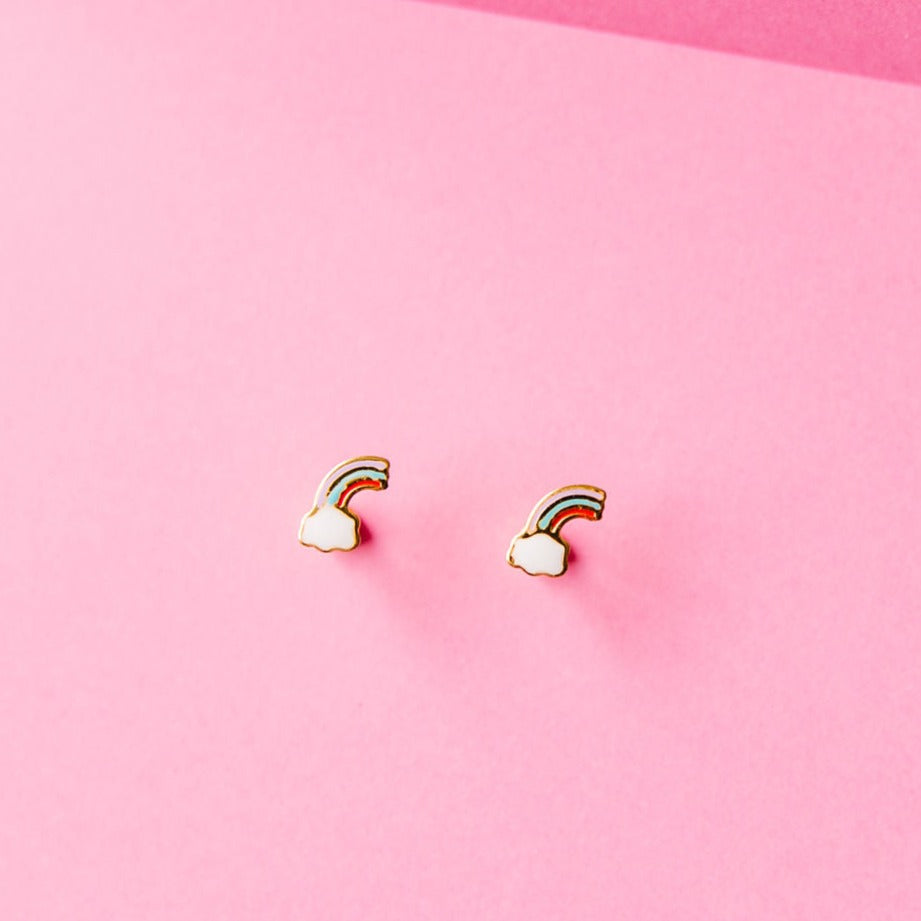 Cloudy Rainbow Stud Earrings