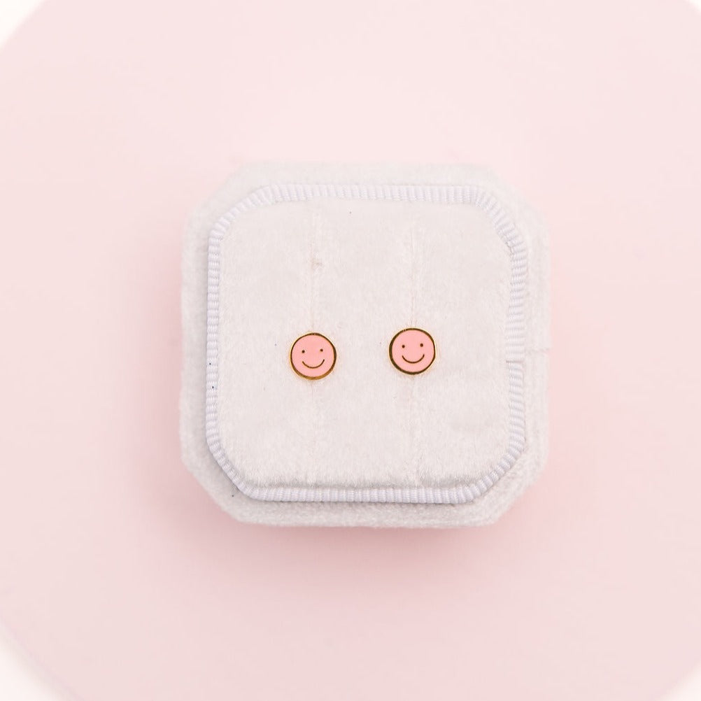 Pink Smiley Stud Earrings