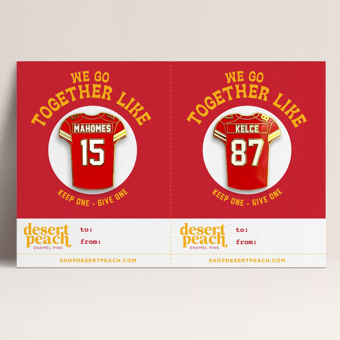 "We Go Together Like Mahomes & Kelce" BFF Enamel Pin Set