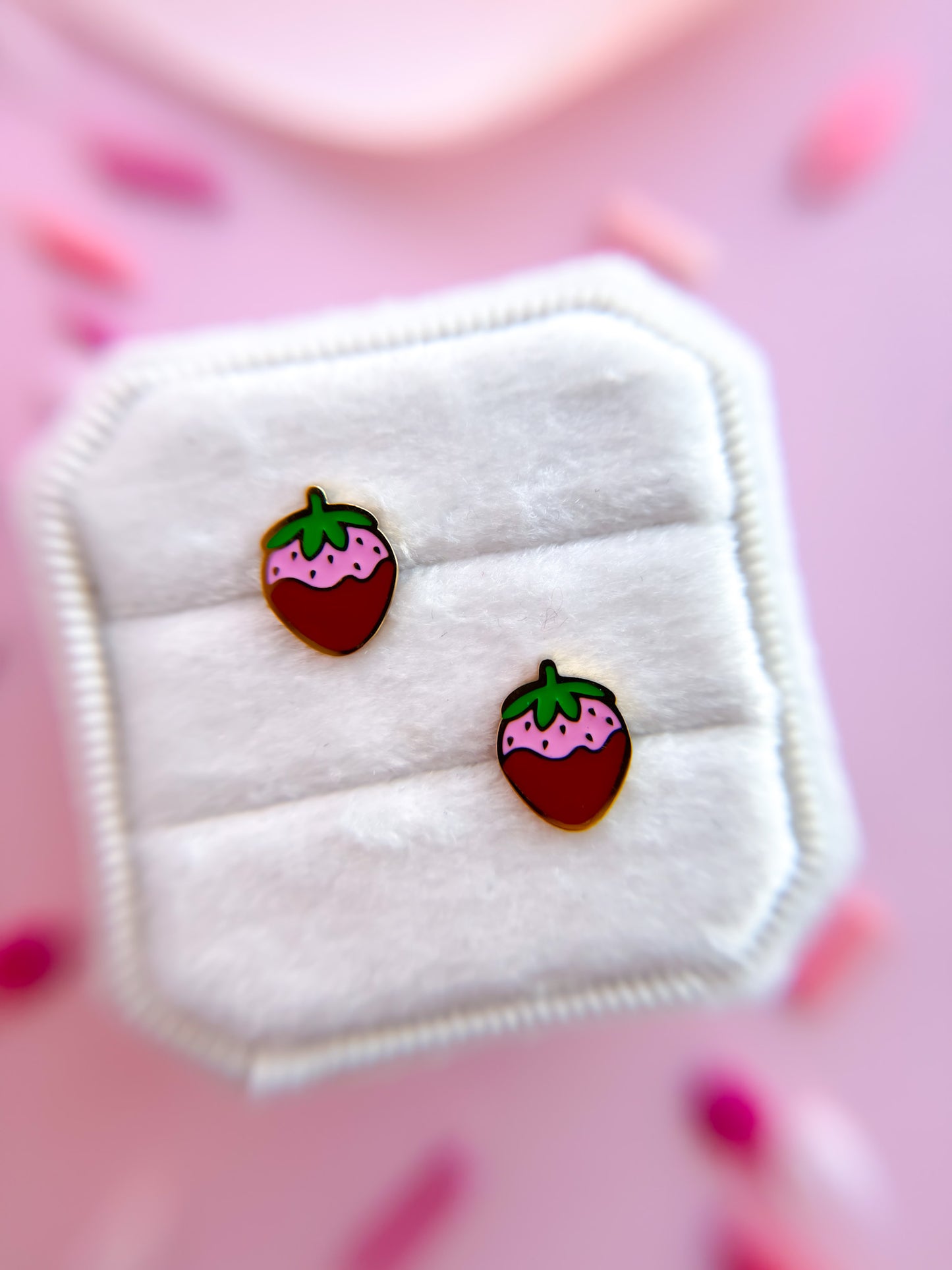 Chocolate Covered Strawberry Stud Earrings