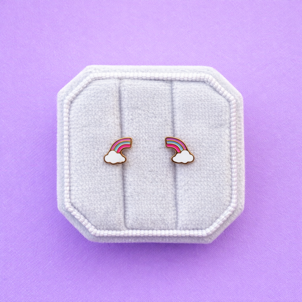 Cloudy rainbow stud earrings