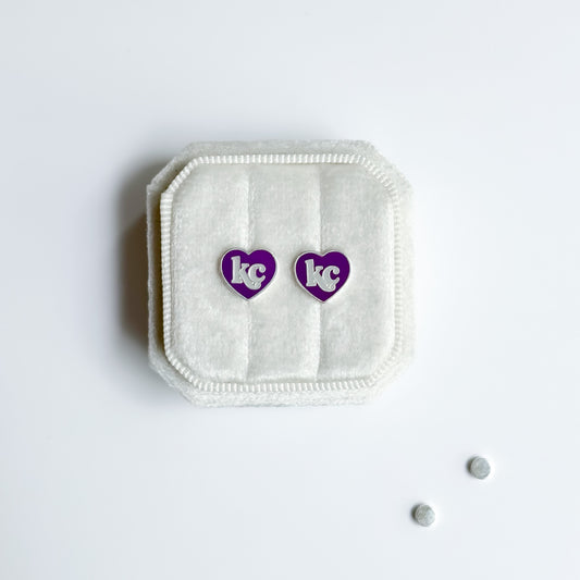 KC Heart Stud Earrings - Purple