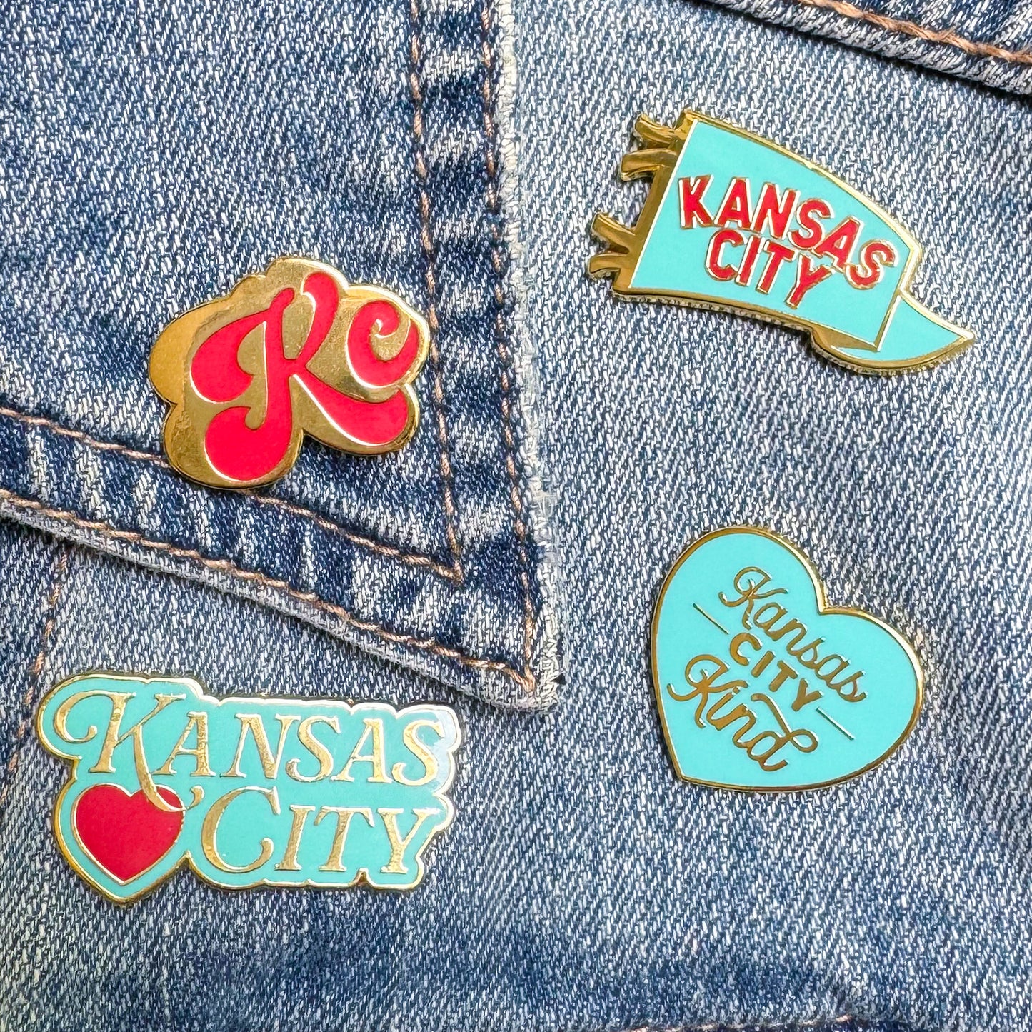 Kansas City Pins - Teal & Red