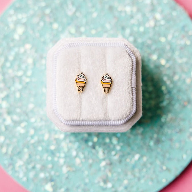 Rainbow swirl ice cream cone stud earrings