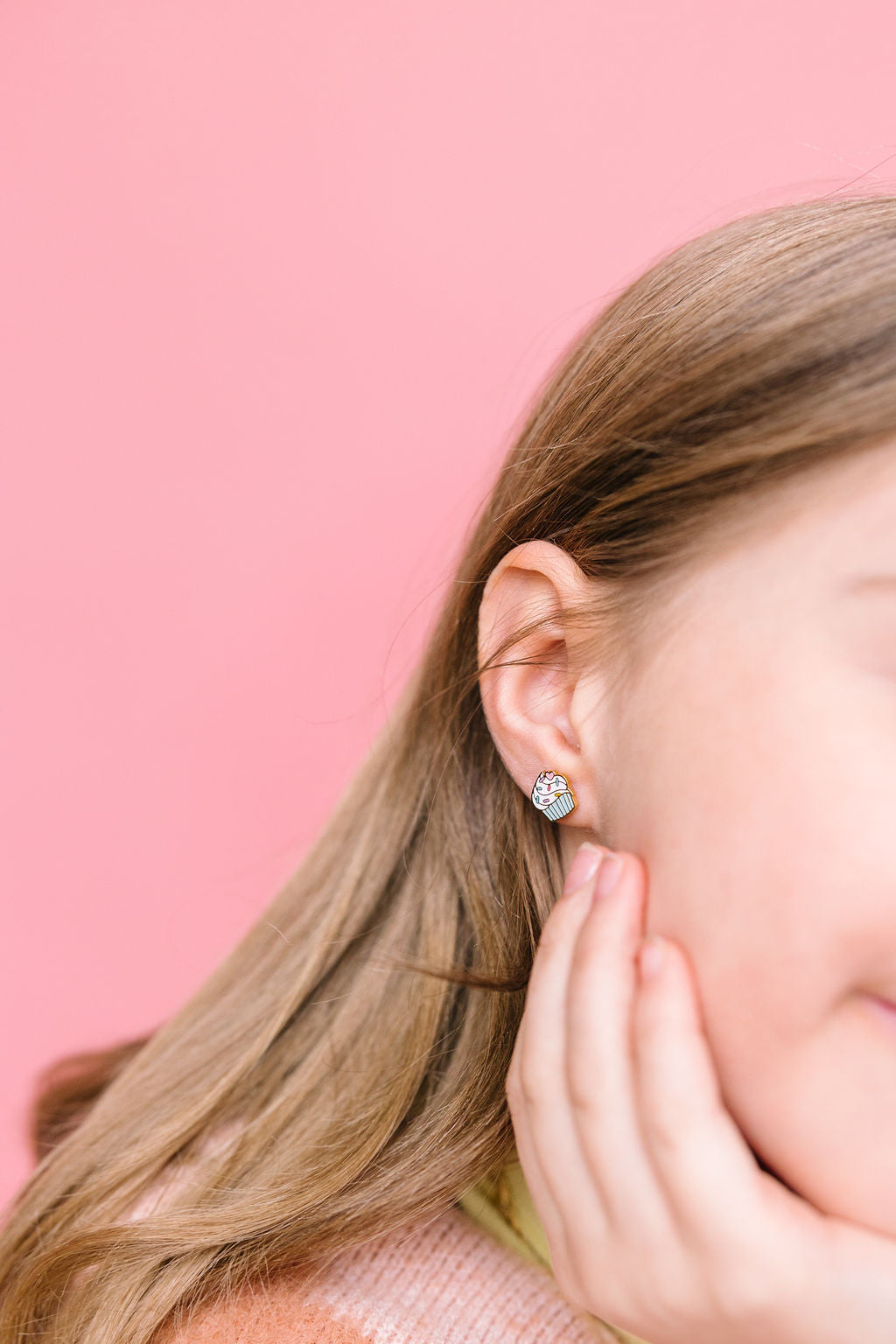 Rainbow cupcake stud earrings lifestyle photo