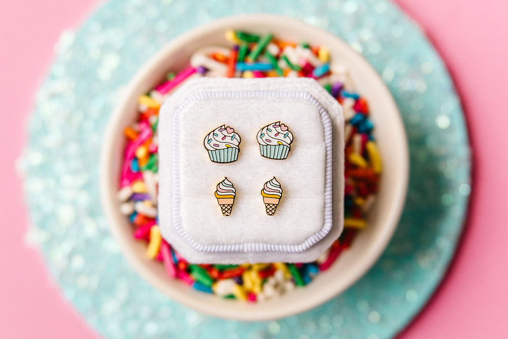Rainbow Swirl Ice Cream Stud Earrings
