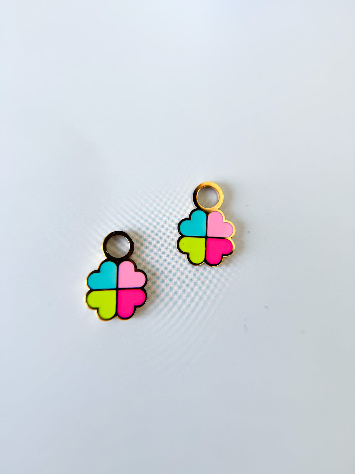 Lucky clover huggie charms close-up