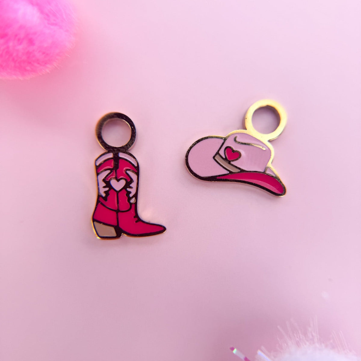 Disco cowgirl huggie charms on huggie hoops
