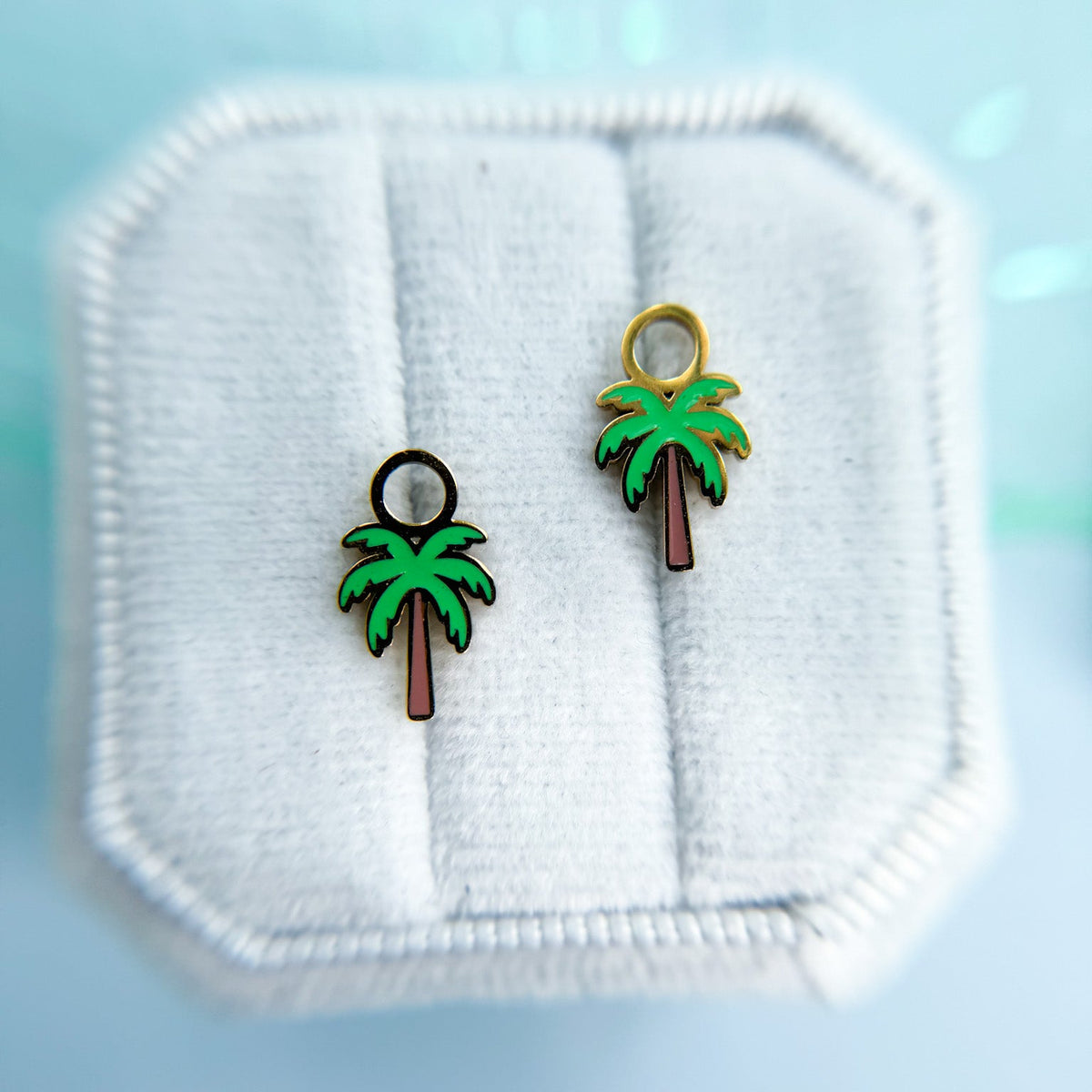 Palm tree huggie charms on huggie hoops