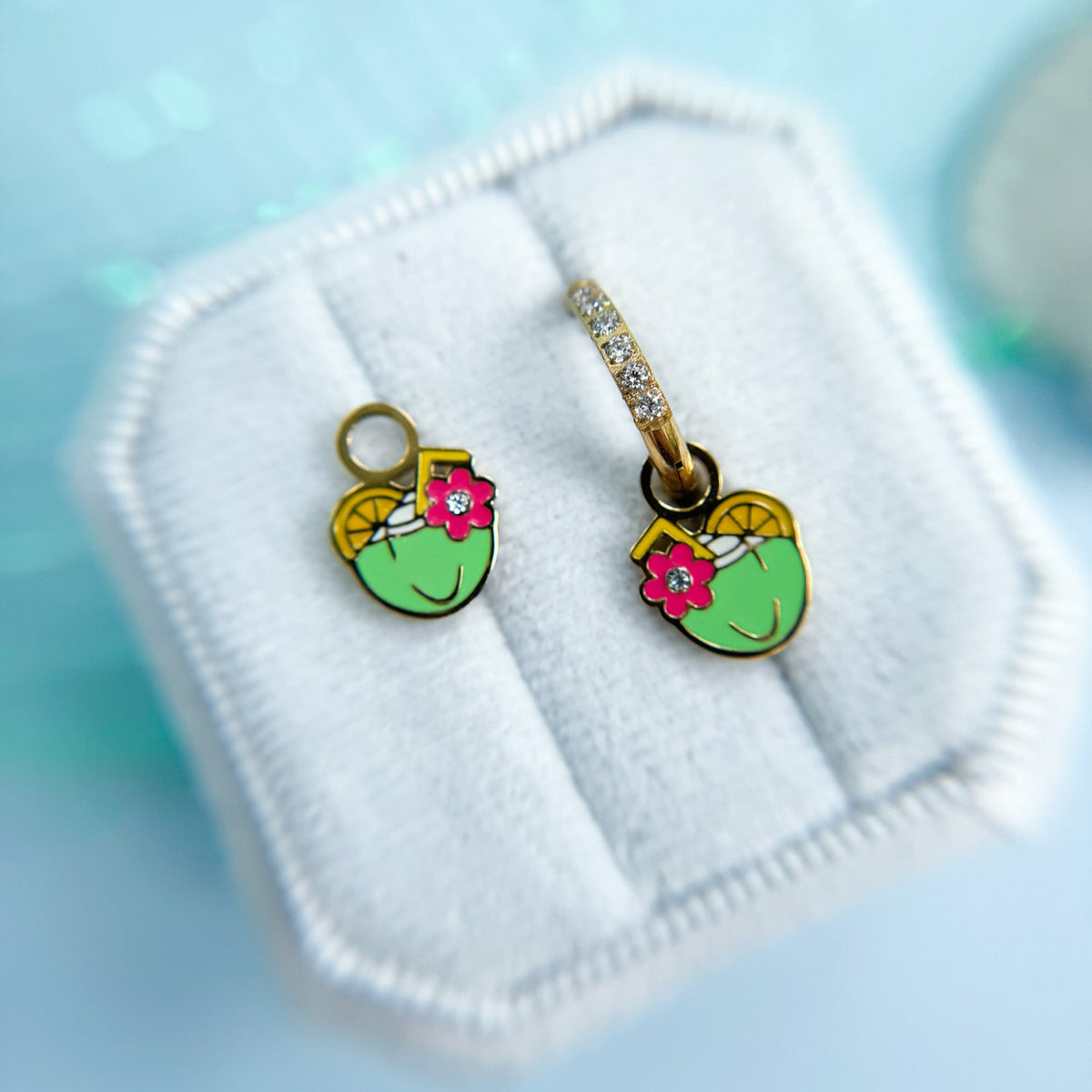 Coco colada huggie charms on huggie hoops