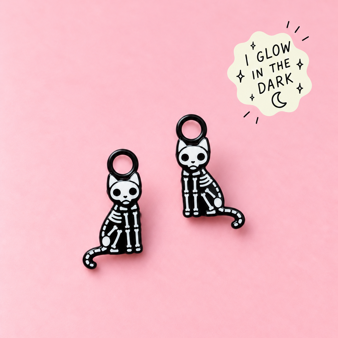 Glow-in-the-Dark Skeleton Kitties Huggie Charms
