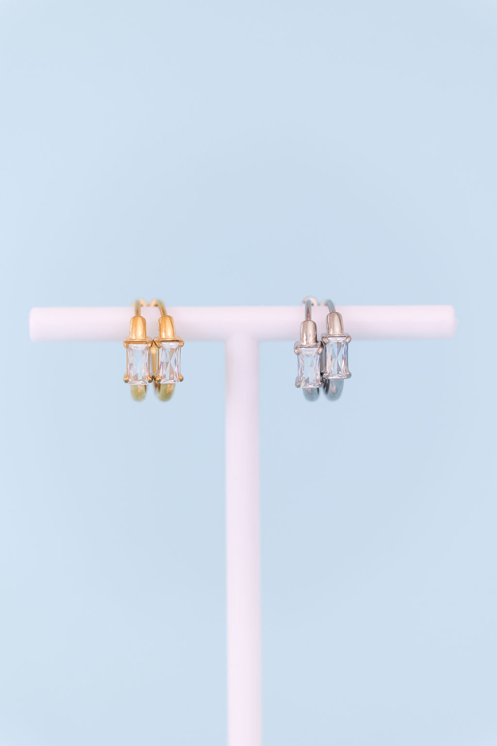 Silver Crystal Baguette Huggie Hoops