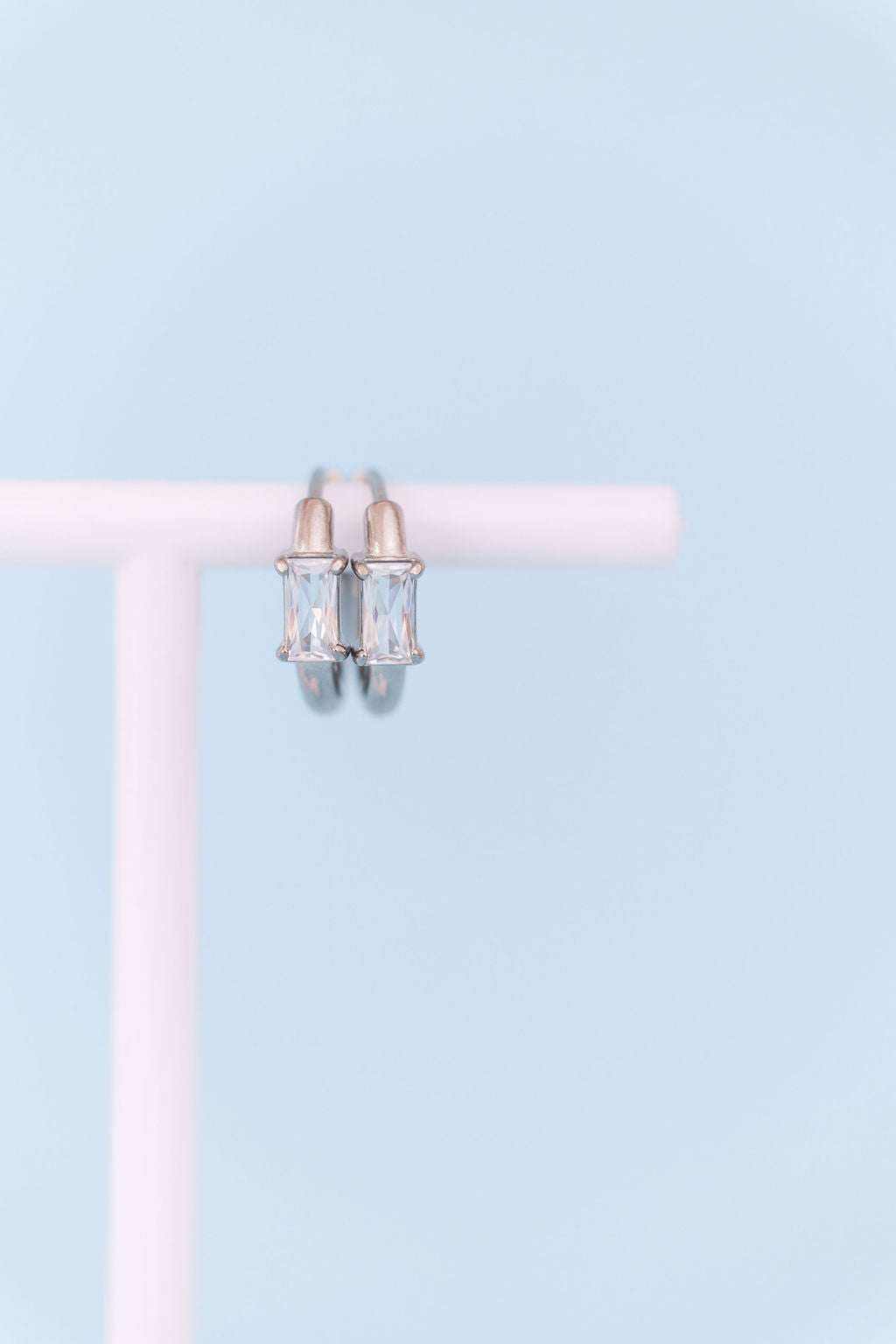 Silver Crystal Baguette Huggie Hoops