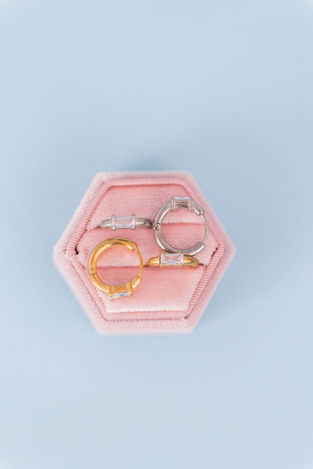 Silver Crystal Baguette Huggie Hoops