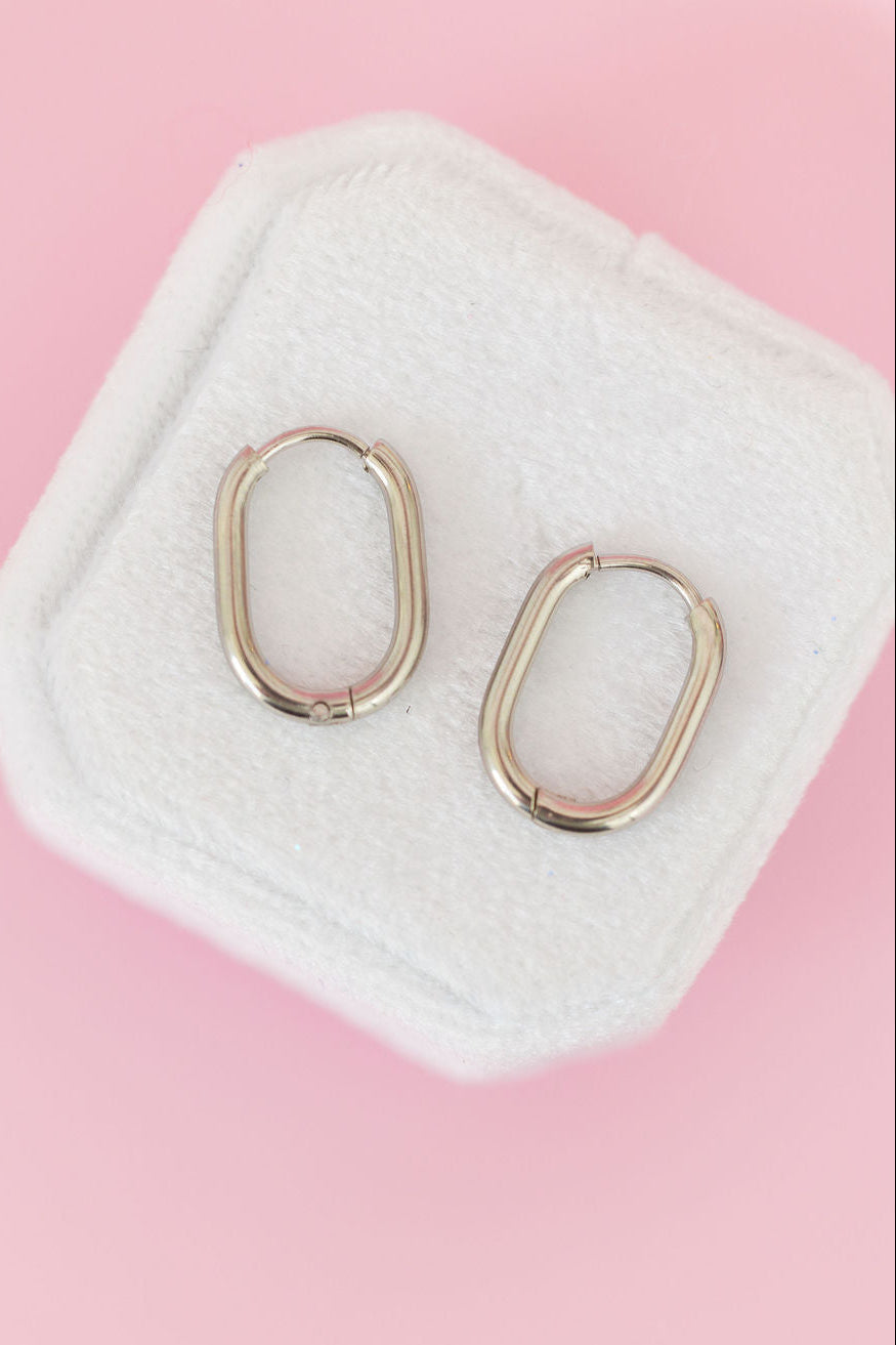 Silver Oval Huggie Hoops