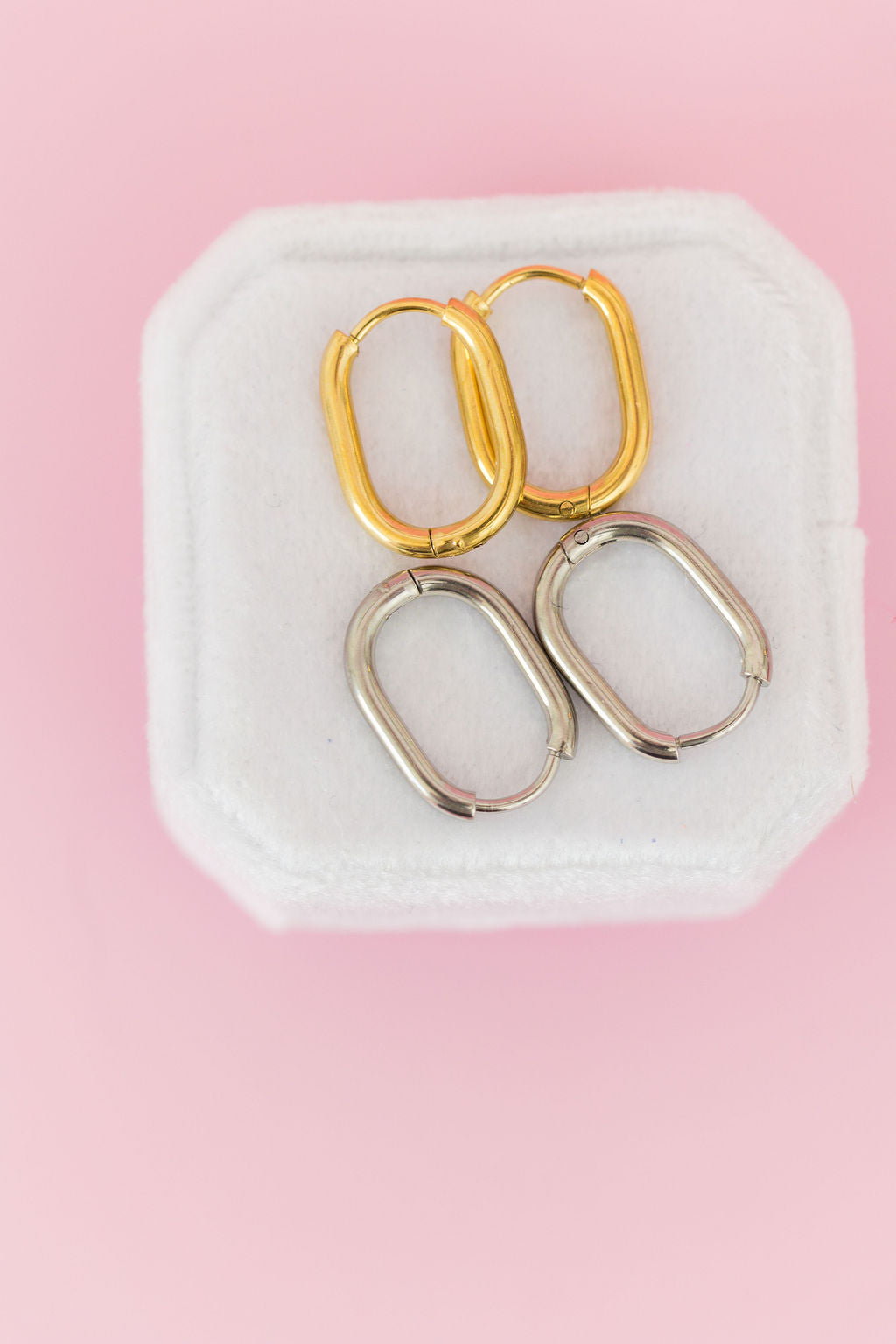 Silver Oval Huggie Hoops