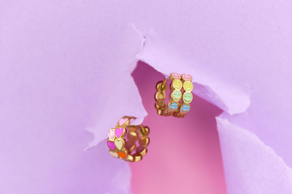 Smiley and heart chunky huggie hoops set