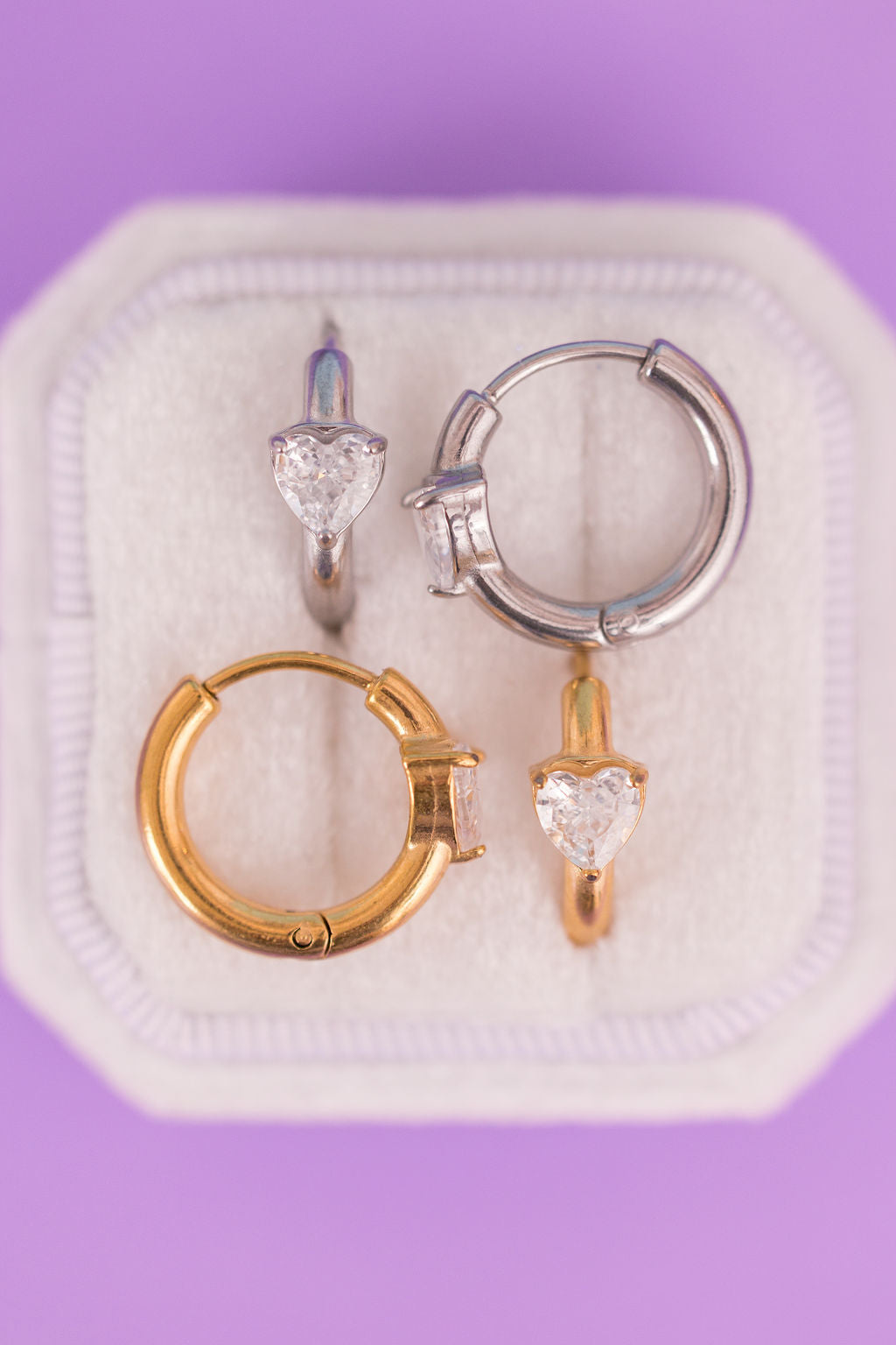 Crystal Heart Huggie Hoops
