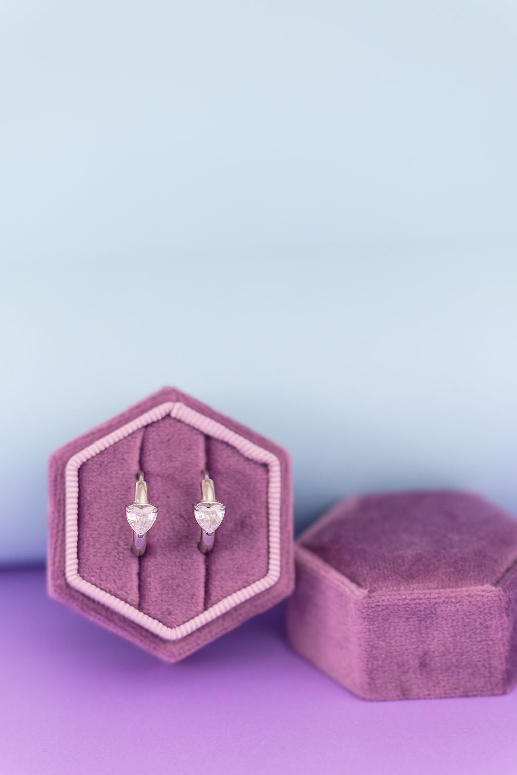 Silver Crystal Heart Huggie Hoops