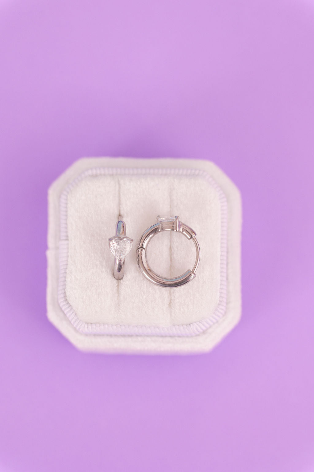 Silver Crystal Heart Huggie Hoops