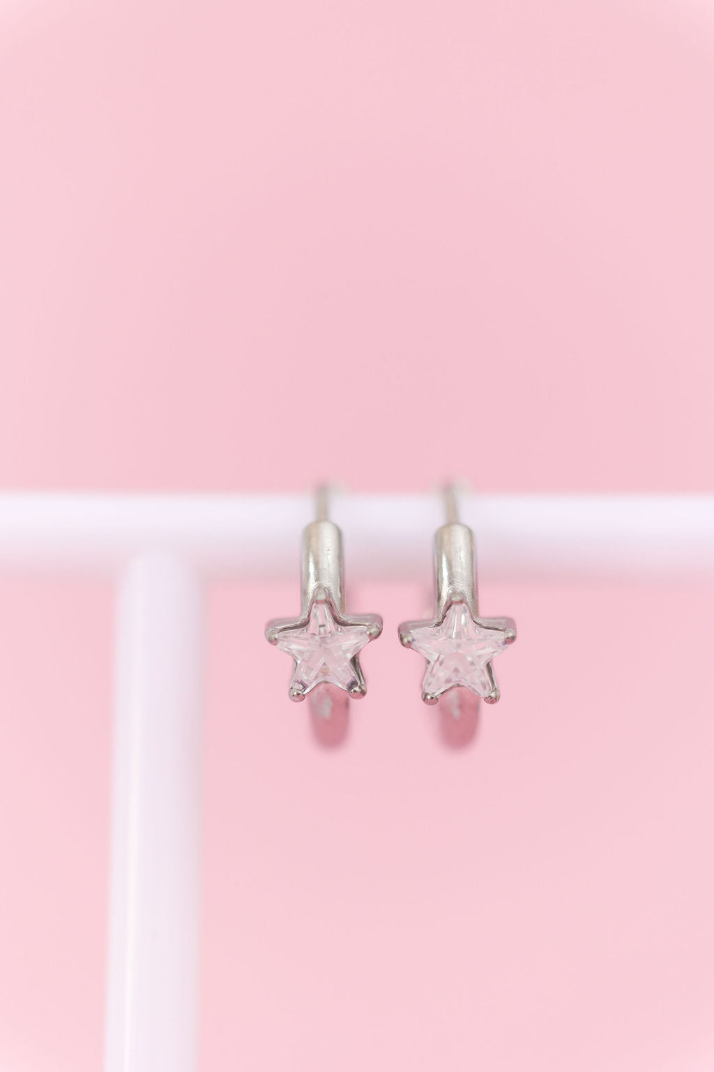 Silver Crystal Star Huggie Hoops