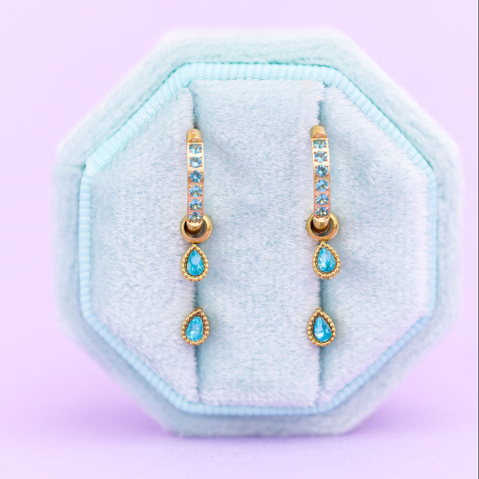 Teardrop gemstone huggie charms and stud earrings bundle