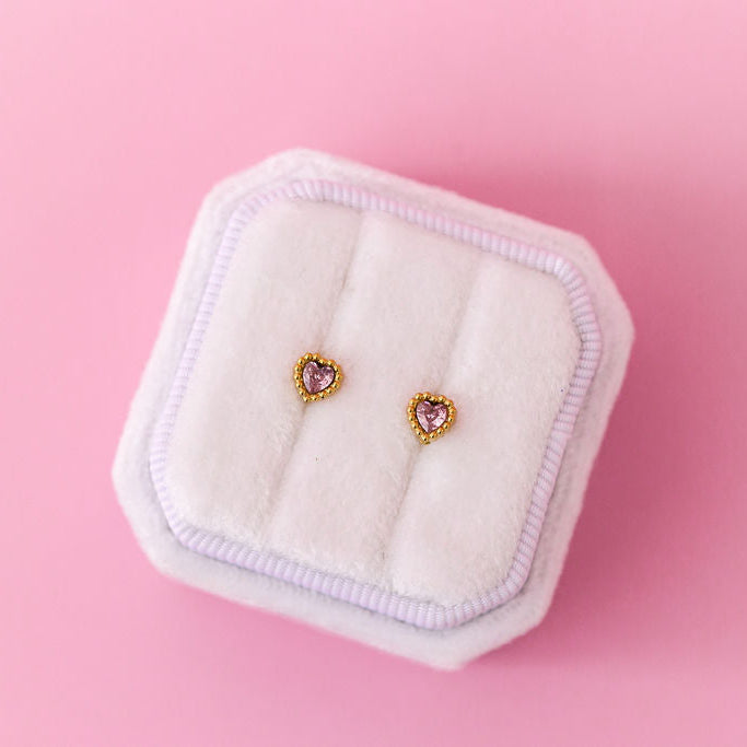 Pair of pink heart gemstone stud earrings