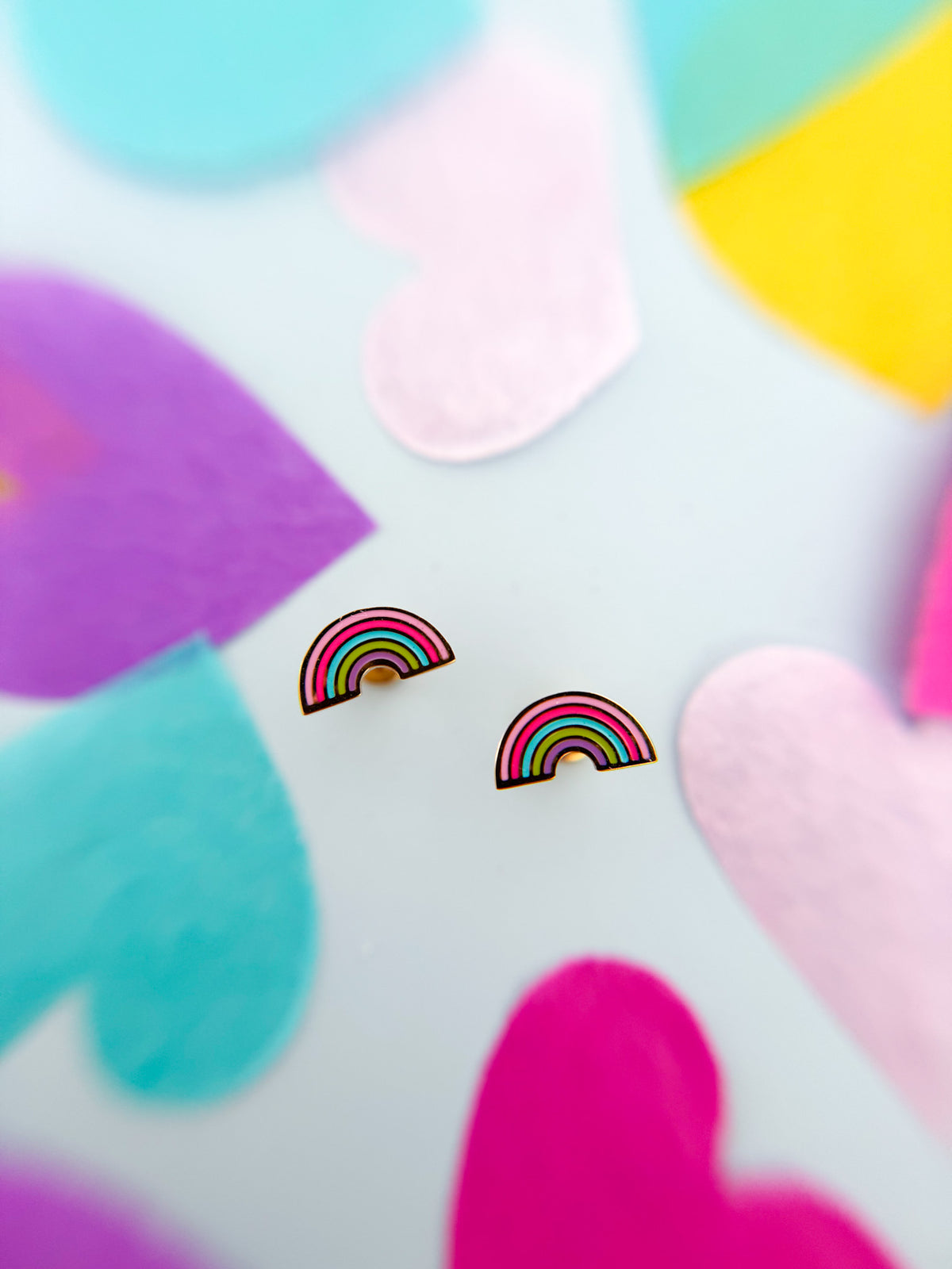 Rainbow stud earrings close-up