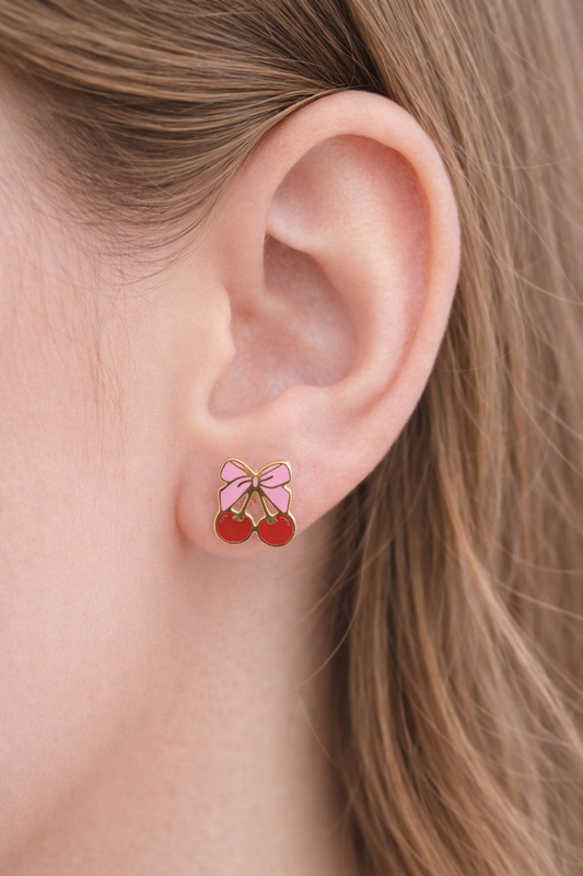 Bow Cherry Stud Earrings