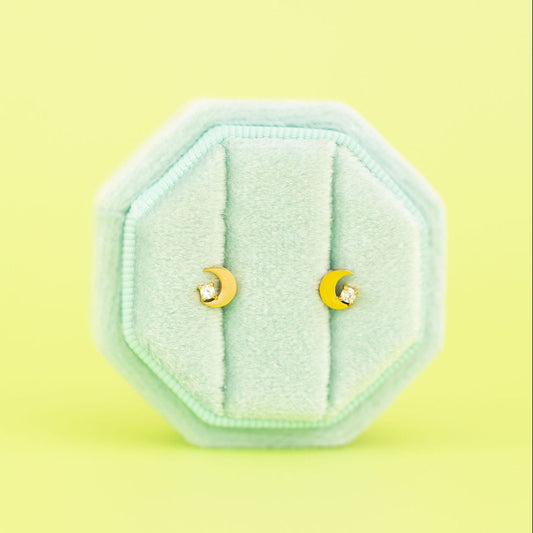 gold crescent moon cz studs 