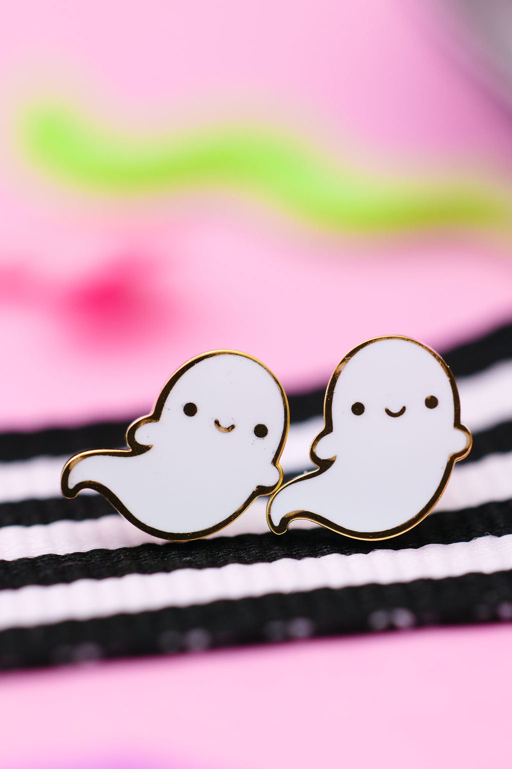 Ghost stud earrings close-up