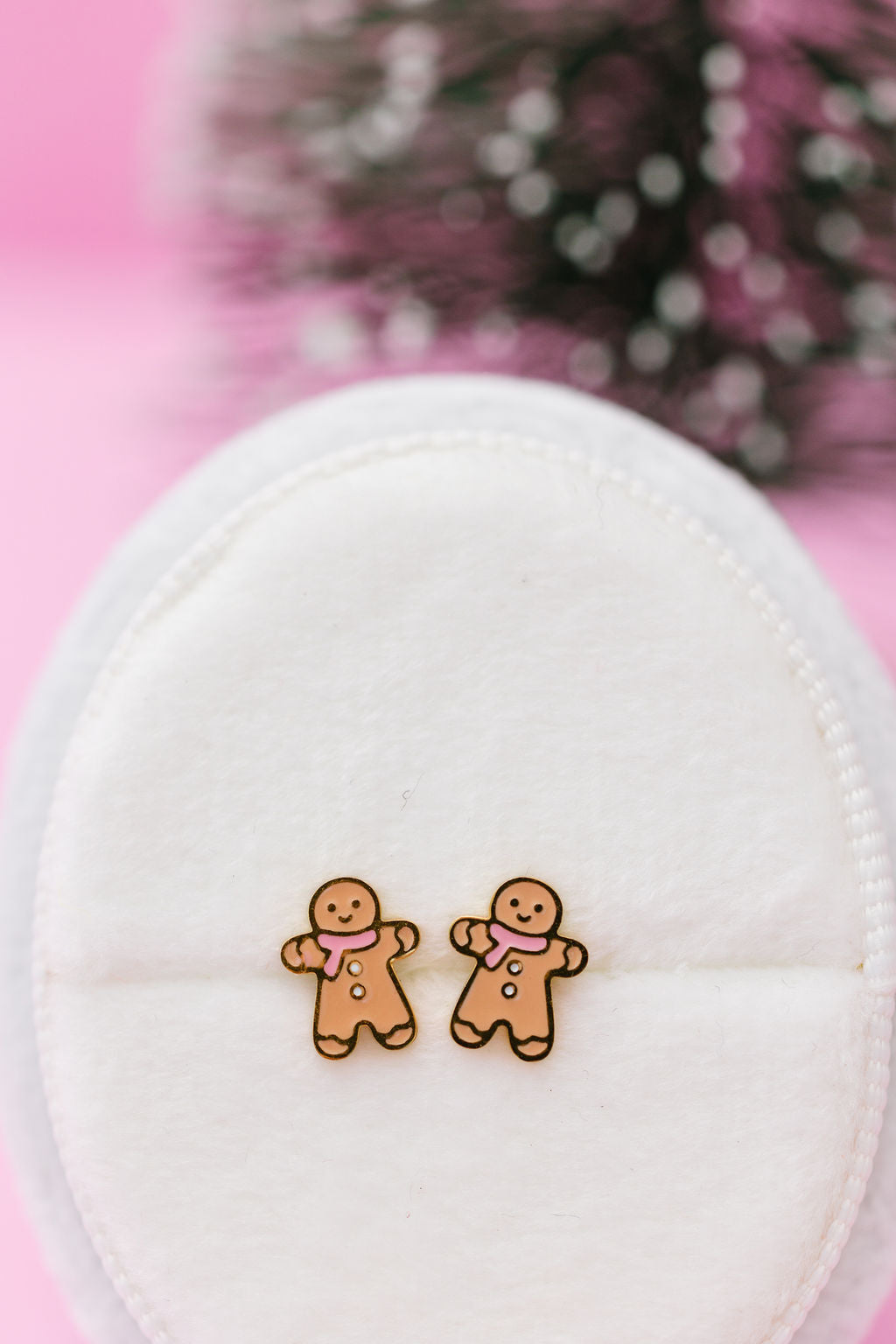 Gingerbread stud earrings close-up