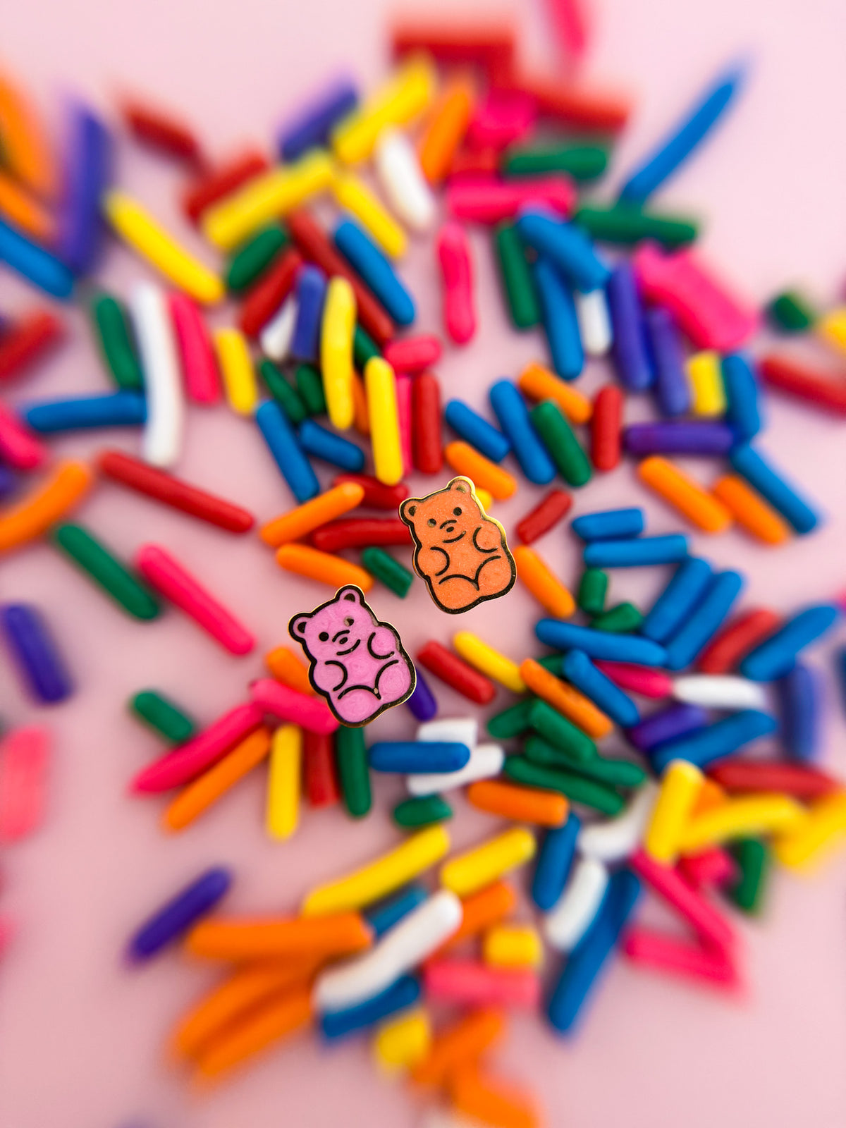 Gummy bear stud earrings close-up