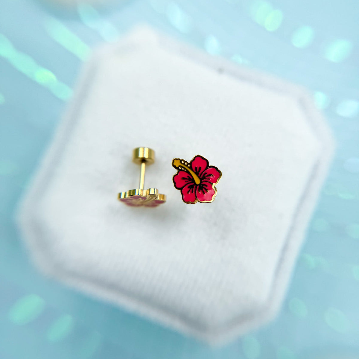 Pair of hibiscus stud earrings