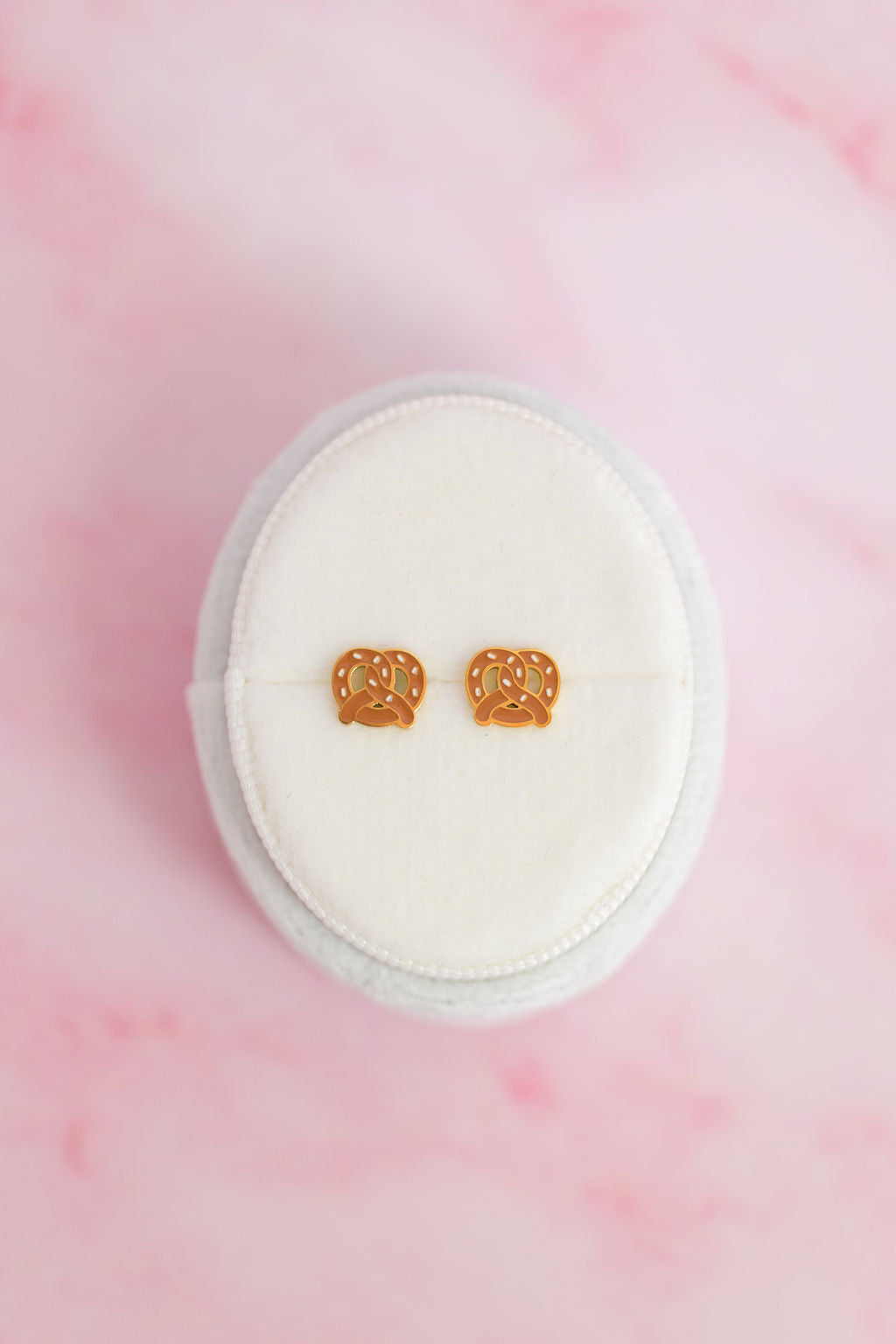 Pretzel stud earrings close-up