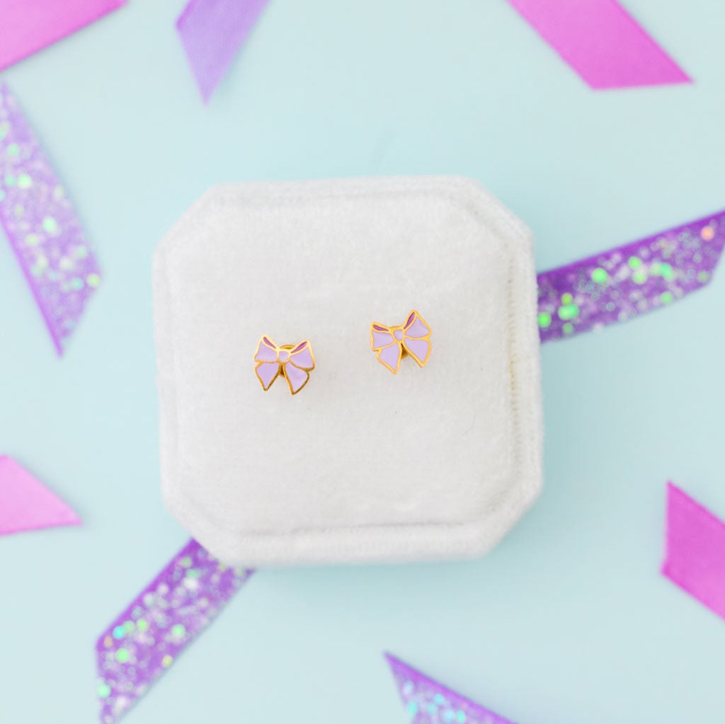 Pair of lavender bow stud earrings