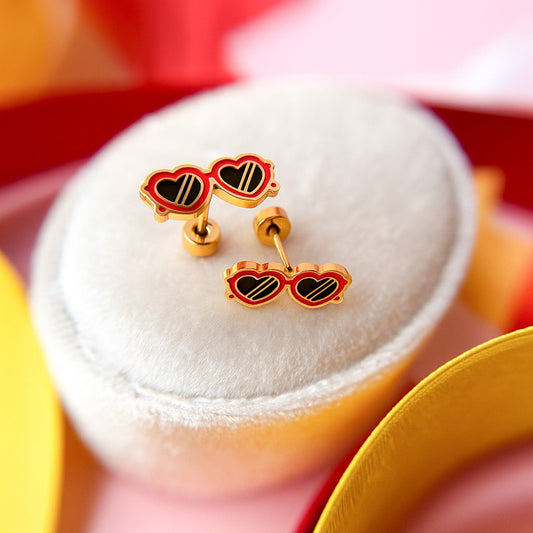 Red Heart Sunglasses Stud Earrings