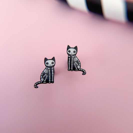 Glow-in-the-Dark Skeleton Kitties Stud Earrings