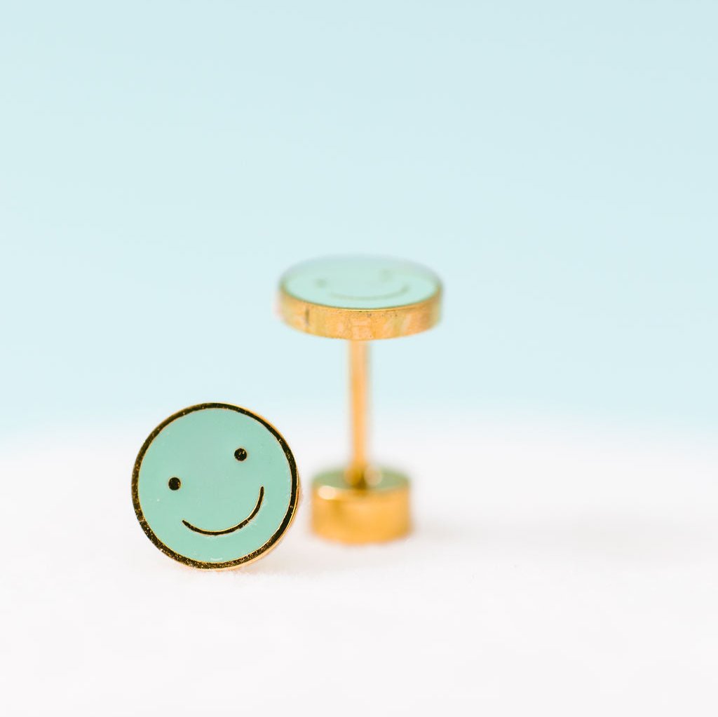 Pair of mint smiley face stud earrings