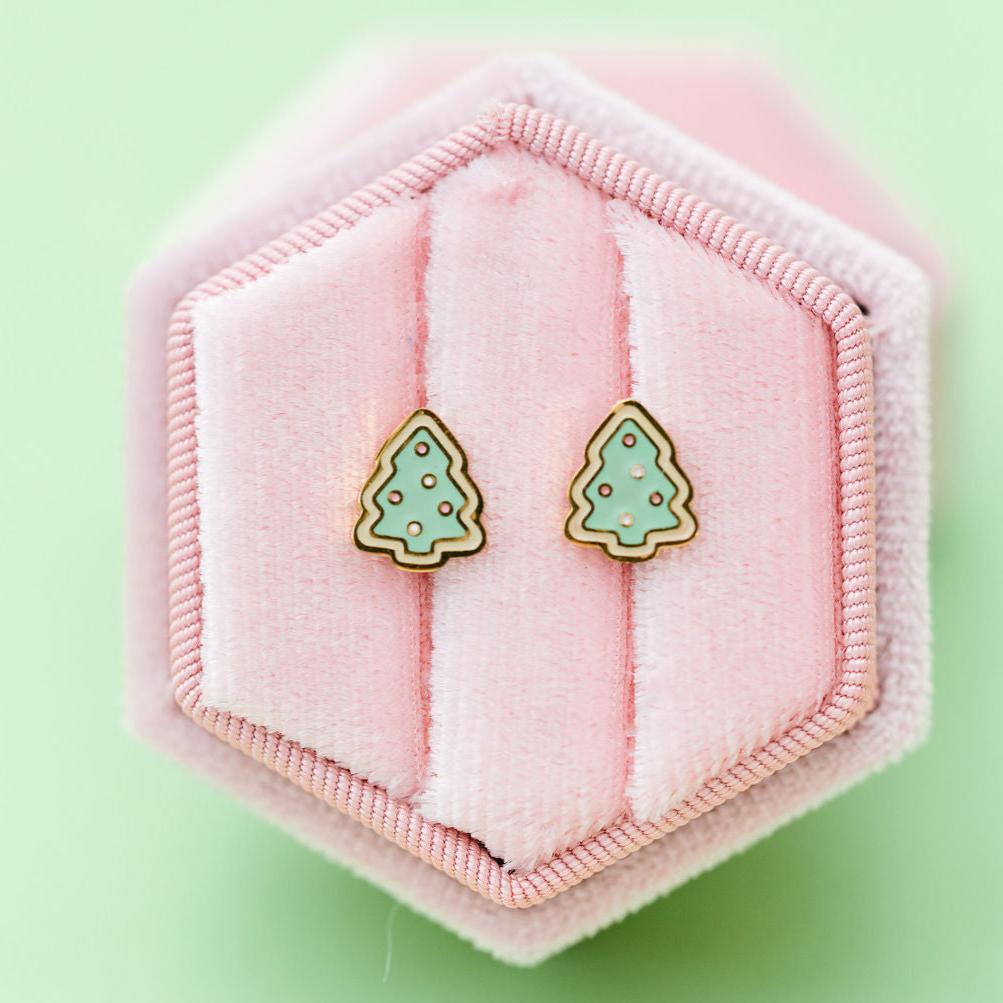 Pair of Christmas tree sugar cookie stud earrings
