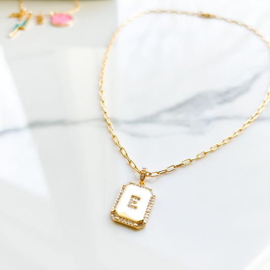 Luxe initial pendant necklace. 24K gold filled paperclip chain with cubic zirconia initial and details